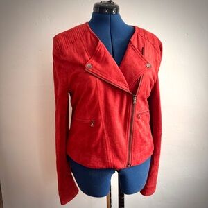 Karlie Red Faux Suede Moto Jacket